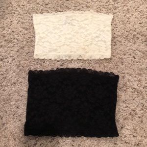 Black and white lace bandeau bras.